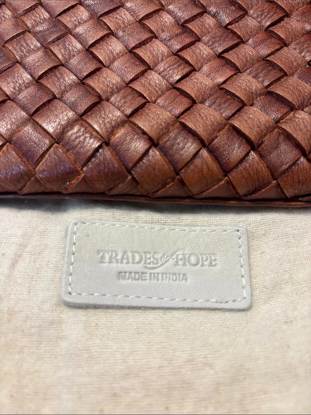 Trades of Hope Woven Leather Wristlet Wallet in Brown
